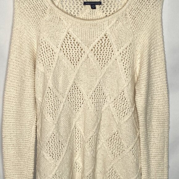 American Eagle Womens Open Cable Knit Sweater Size Extra Large Cream Casual Cozy - Picture 3 of 14